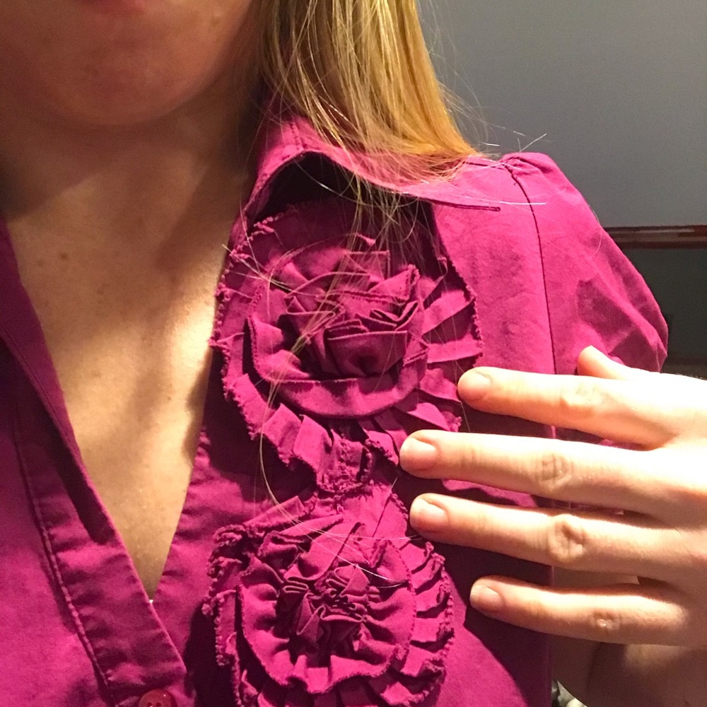 Button Down Blouse With Flowers - image 2